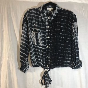 Sage & Citrus Tie Dye Front Tie Button Up Shirt